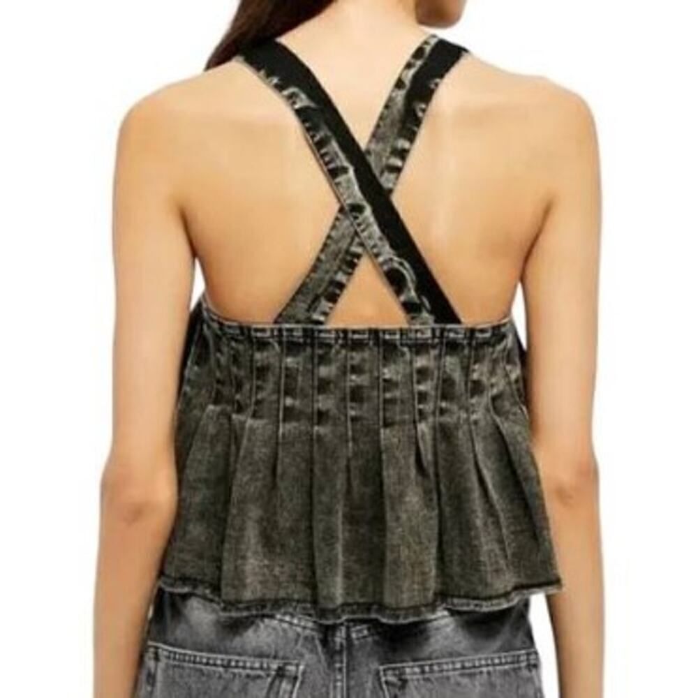 NWT Free People Marina Denim Top in Washed Black Sz. XS - Picture 3 of 7